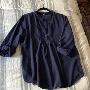 Tuxedo style navy blouse